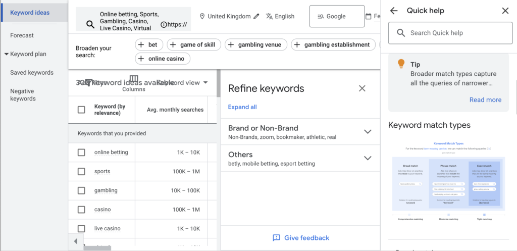 Google Keyword Planning