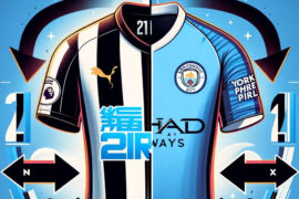 A football transfer graphic with a focus on a shirt. The shirt should be split down the middle, with one half being the Newcastle United kit and the