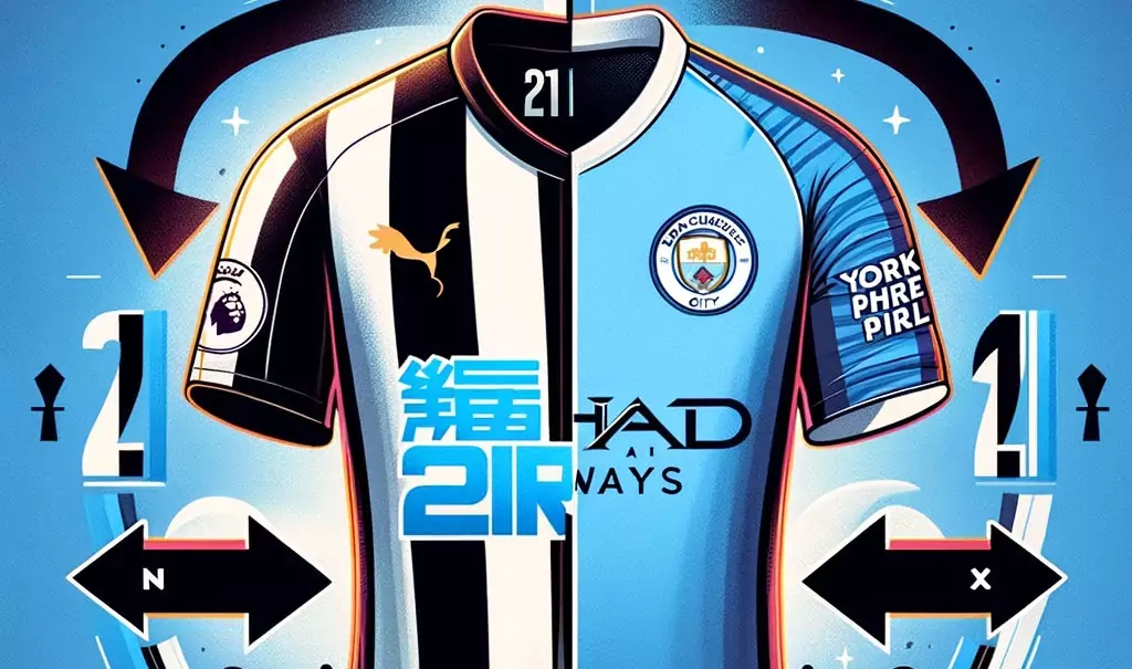 A football transfer graphic with a focus on a shirt. The shirt should be split down the middle, with one half being the Newcastle United kit and the