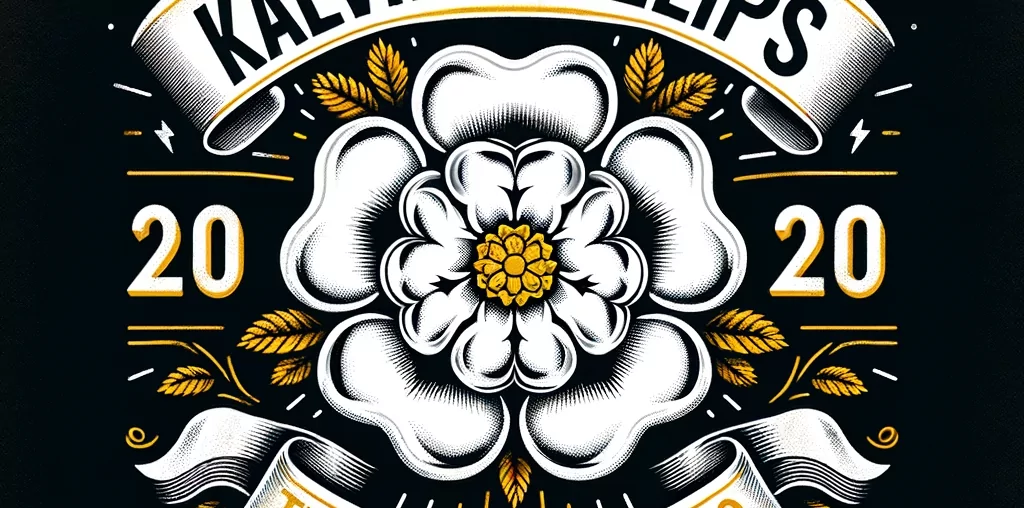 A t-shirt featuring a white Yorkshire Rose with yellow accents, and the words 'Kalvin Phillips' and 'The Yorkshire Pirlo'