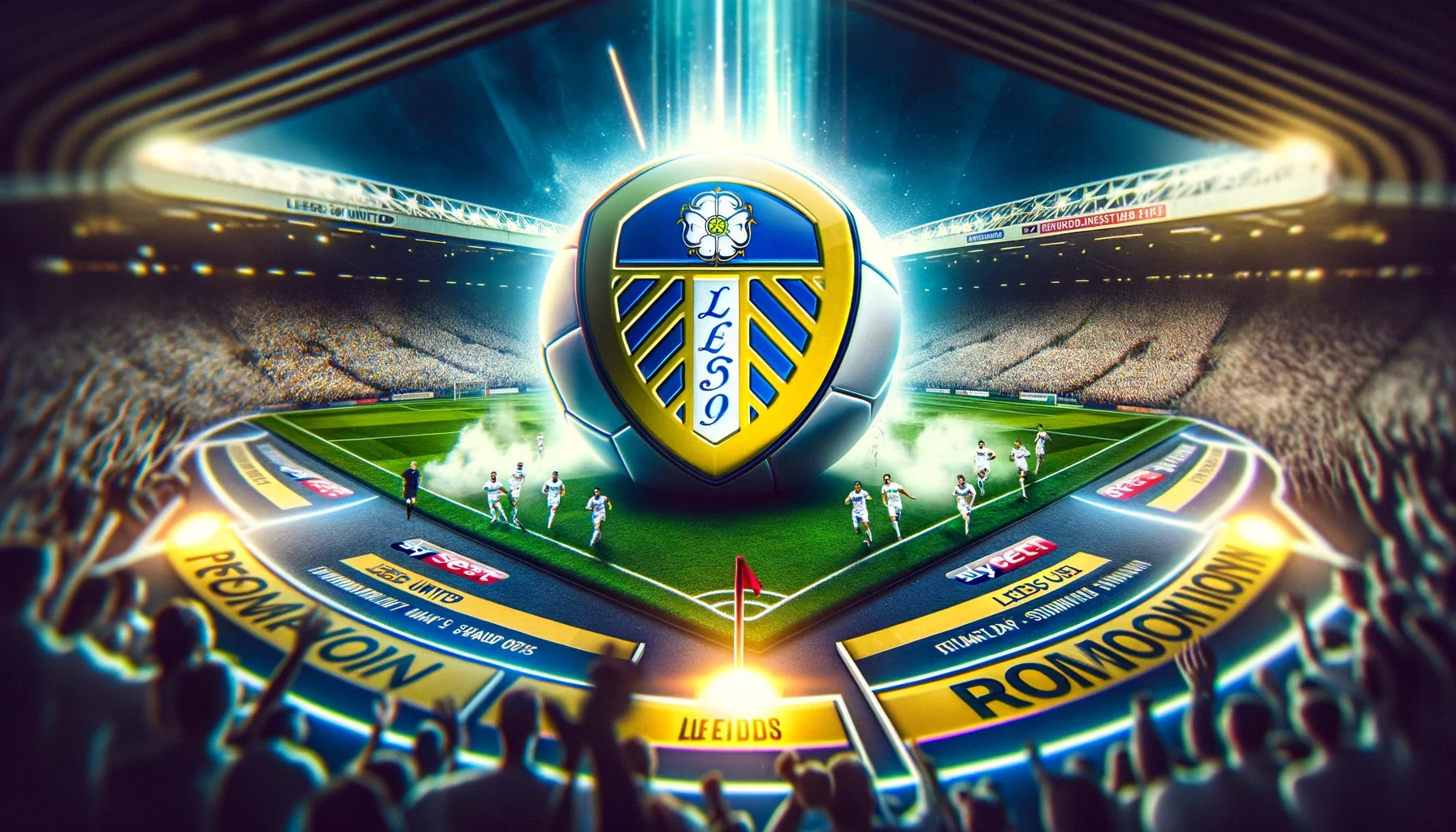 DALL·E 2024-01-27 00.52.39 - Create a visually dynamic image centered around Leeds United's bid in the Championship promotion race. The background should feature a packed Elland R