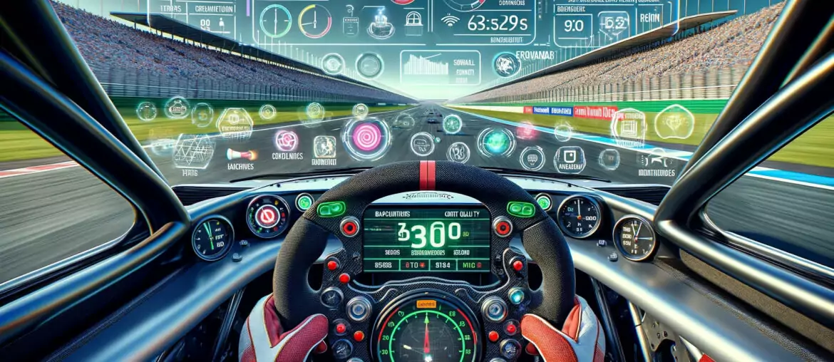 A dynamic view from within an F1 cockpit, capturing the essence of speed and strategy as the driver navigates through a high-velocity SEO