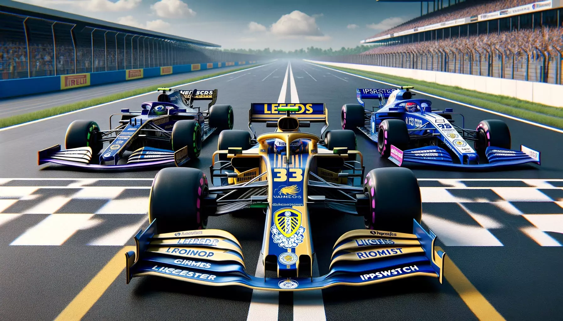 Leeds united branded f1 car on pole position