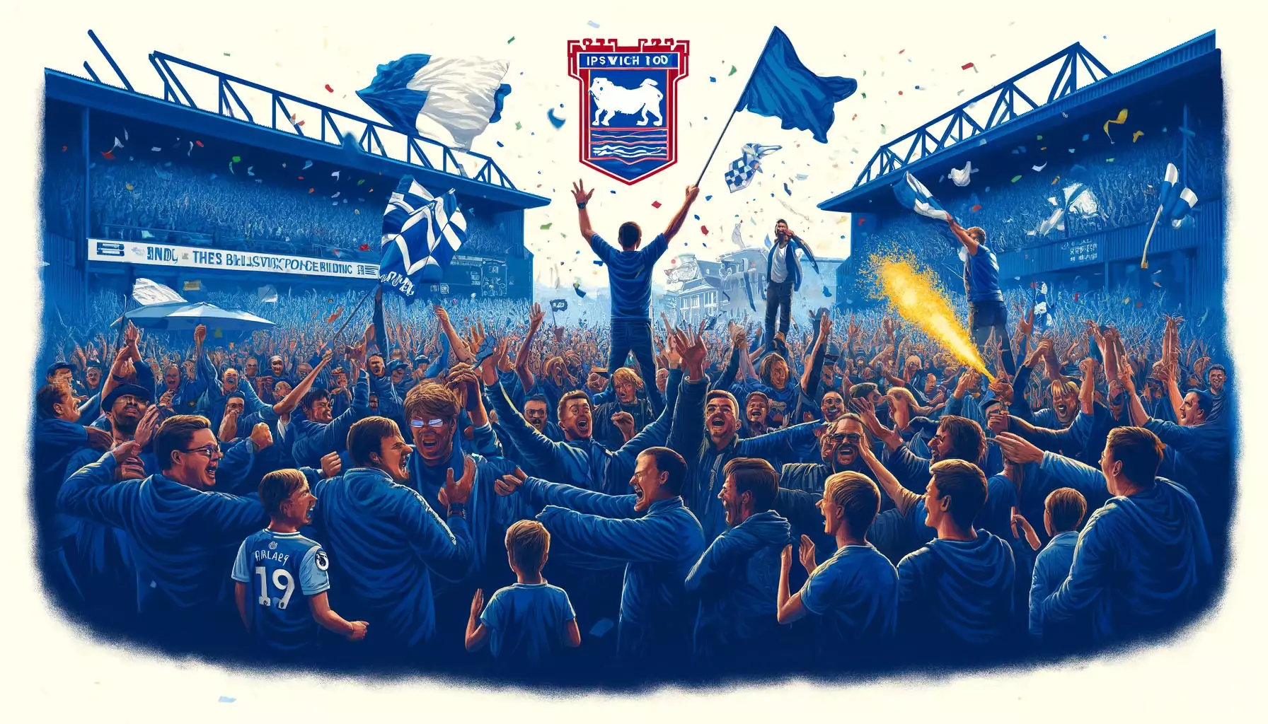 Ipswich Town fans celebrating their return to the Premier League